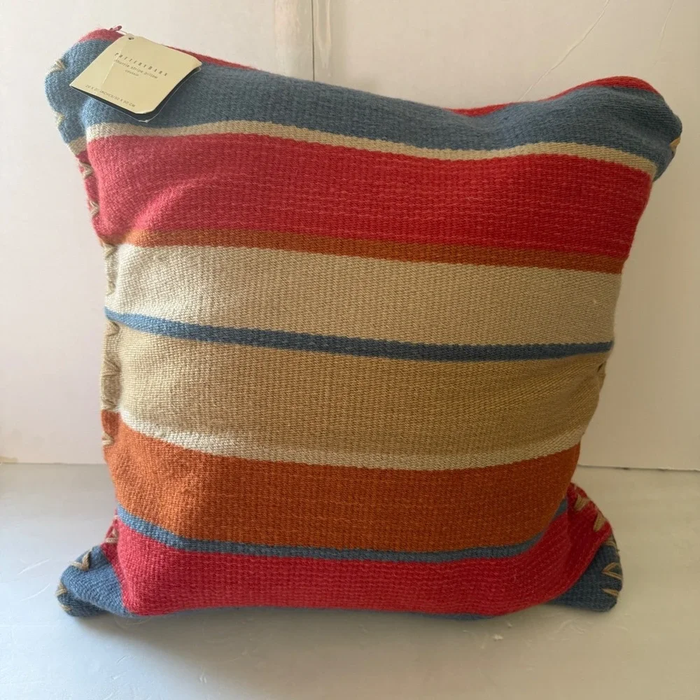Pottery Barn Dhurrie Stripe Pillow Cover‎ 20x20 Woven Multicolor Red Blue Orange
